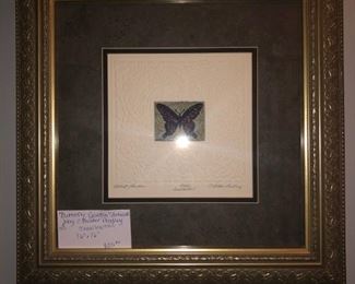MB -50  "Butterfly Garden" Artwork signed by C. Butler Pendley   Swallowtail  framed size 16" x 16"  $25