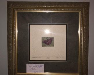 MB -51    "Butterfly Garden" Artwork signed by C. Butler Pendley   Buckeye   framed size 16" x 16"  $25