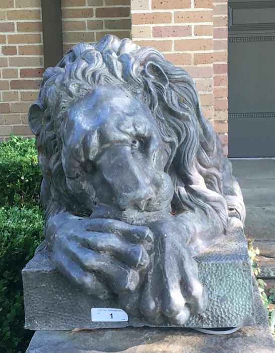 Stately copper lying lion statue