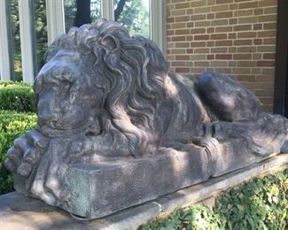 Stately copper lying lion statue
