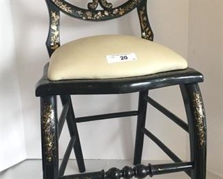 Antique mother of pearl inlay chair with leather seat