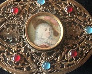 Beautiful antique French ormolu portrait trinket box