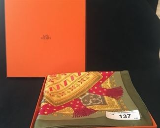 Vintage Hermes silk scarf 'Brins d’Or’ designed by Julia Abadie