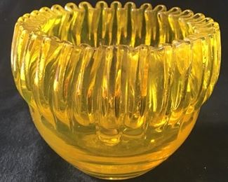 Blenko glass hand blown yellow rose bowl