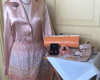 HD, Paris embroidered skirt and Dana Buchman peach satin blouse