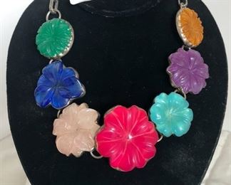 Rebecca Collins sterling and multi- stone carved flower