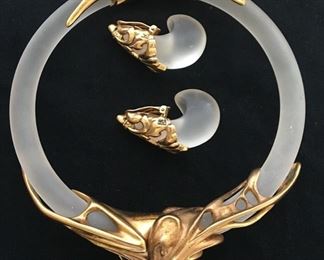 Frosted lucite clip on earrings and choker