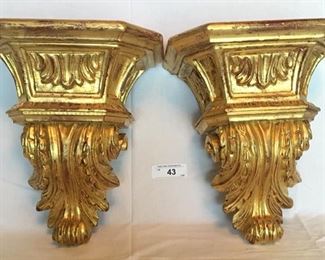 Pair of large wooden gilt wall sconces