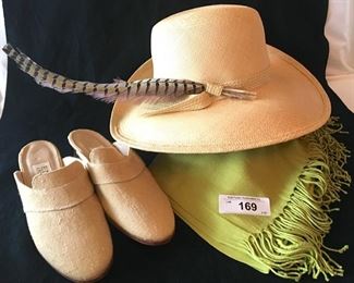 Weekend in the country- Enzo Angiolini low heeled canvas mules, Adolfo II straw hat and apple green silk and cashmere pashmina 
