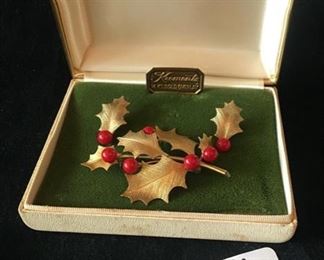 Krementz vintage holy set with 14K overlay- clip on earrings and a brooch