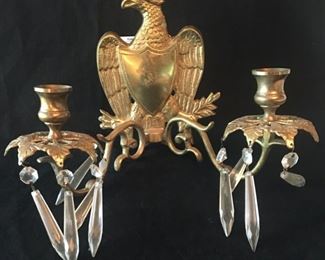 Pair of heavy brass eagle wall candle sconces