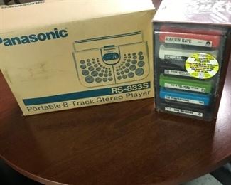 1970's 8 Track Player (NEW IN THE BOX) Box of unopened 8 tracks 