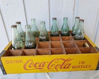Vintage wooden Coca Cola Bottle Crate with bottles