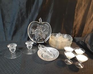 Apple shaped luncheon plates with other clear glass