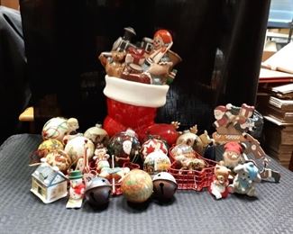 Assortment of Christmas ornaments and decor