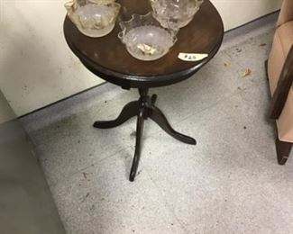 Tripod table with vintage glass bowls