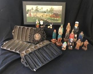 Cast Iron and Hand Carved Wooden Figures