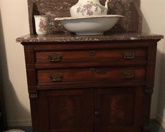 Matching Cherry Washstand with Chocolate Marble Top, which completes this three piece suite.  