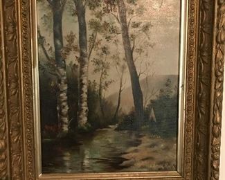 1888 Signed Oil on Canvas of a Birch Tree Grove.  