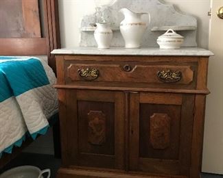 Matching Walnut Washstand is so pretty with it’s While Marble too. 