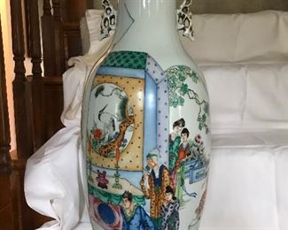 Number 1 in an Exquisite collection of Asian Floor Vases believed to be from the Qing Dynasty and over 100 years old.  One has been repaired as shown in photos.