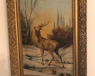 Antique Oil painting of Stag Deer