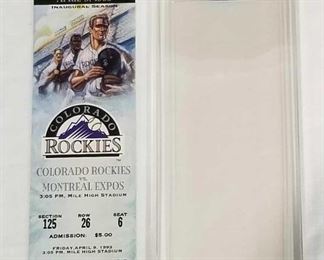 1993 Colorado Rockies Inaugural Home Opener Ticket and Display	
New in Box Opener Rockies Ticket with Acrylic Display