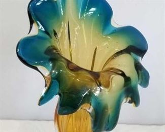 Murano Blown Glass Finger Vase	
Beautiful Murano Gold and Blue Flower Design Vase Approx. 14" Tall