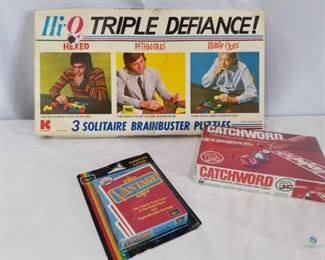 Vintage Games	
Includes 3 games. Vintage Kohner Bros HiQ Triple Defiance Solitar Brainbuster Puzzles from 1972. Vantage by Uno Card Game from 1985, new in package. Catchword Uno from 1982, new in box.
