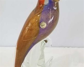 Murano Glass Cockatoo	
Approx. 15" Tall, Reds, Purples and Gold Colored Glass Cockatoo