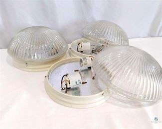 Light Fixtures	
Three Dome Ceiling Light fixtures. Off-white and glass. Includes the parts / pieces pictured only.