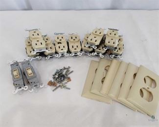 Plugs, Switches, and Plates	
Includes 2 switches, 10 plugs, 5 outlet plates, and 1 light switch plate. Includes some screws.