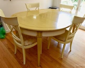 Roche Bobois Yellow French Provincial Round Table $1350
with Leaves and four chairs