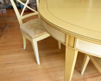 Roche Bobois Yellow French Provincial Round Table $1350
with Leaves and four chairs