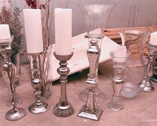 Faux Mercury Glass and Silver-tone metal candle holders. 