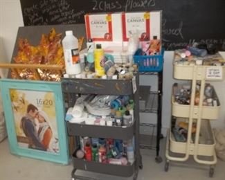 rolling carts and craft paint and frames