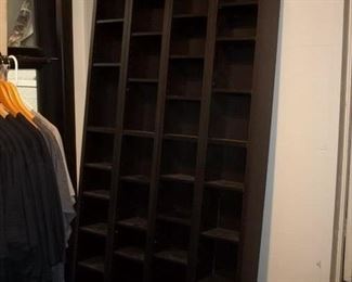 wood staging wall shelf with small cubbies