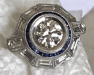 Vintage Platinum Diamond Ring 1.05 ct center stone 1.50 ct in side stones $8900