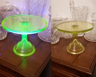 vintage Uranium Glass Cake Stand