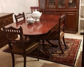 Dining table, smaller of the 2 drop leaf tables, 4 chairs