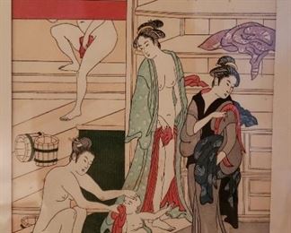 Asian Art woodblock scene in bath house