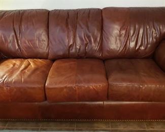 Brown Leather studded sofa in great condition