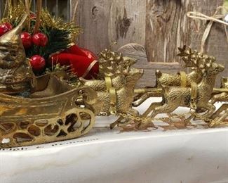 Brass sleigh with Santa and reindeer