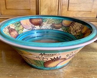 Item 354:  Glazed pottery bowl in greens and tans: $38