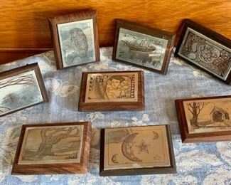 Item 19:  (8) A. Bell engraved sterling silver and wood belt buckles - 2.75" x 2":  $15 each