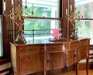 Item 36:  Early 20th c. Marlboro Manor by Sachs Inlaid Sideboard with Brass Gallery - 72.5"l x 24.5"w x 49"h:  $900