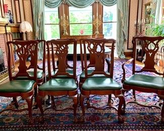 Item 34:  (7) Vintage Paine chairs -  $800                                                                                 Armchair - 23.5"l x 17"w x 41"h                                                                  Chair - 21"l x 16"w x 41"h