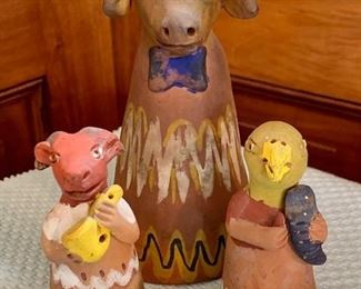Item 42:  Guillermina Aguilar - 3 Terracotta Handmade & Handpainted Animal Figurine Bells:  $48                                                                                                              Largest - 5.5"