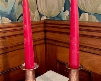 Item 542:  Pair, hammered copper candlesticks: $35