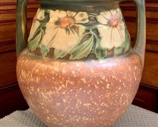 Item 50:  Antique Roseville Art Pottery -8" Dahlrose Two Handled Vase: $165